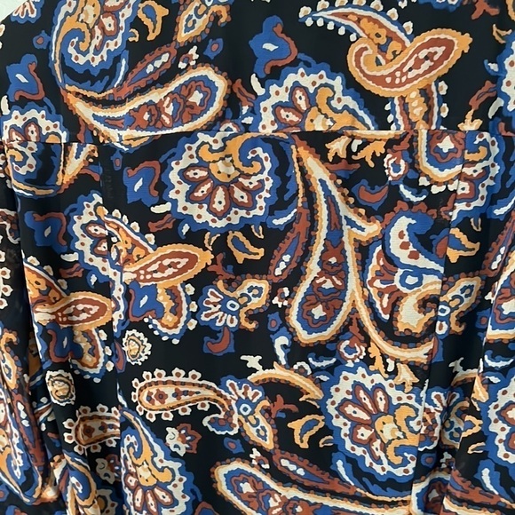 JBS Paisley Long Sleeve Deep V-Neck Dress with Belt at waist size 8 - Picture 9 of 9